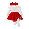 thumbnail image 1 of Atogsazn Toddler Baby Girls Clothes Set Newborn Ruffle Ribbed Long Sleeve Velvet Dress with Headband Stocking Red 9-12 Months Fashion, 1 of 8