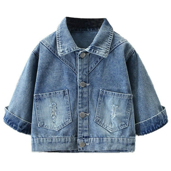 Atogsazn Toddler Baby Girls Demin Jacket Kids Casual Button Down Long Sleeve Coat Lightweight Jeans Clothes Top Outerwear 01-White 4-5 Years Fashion