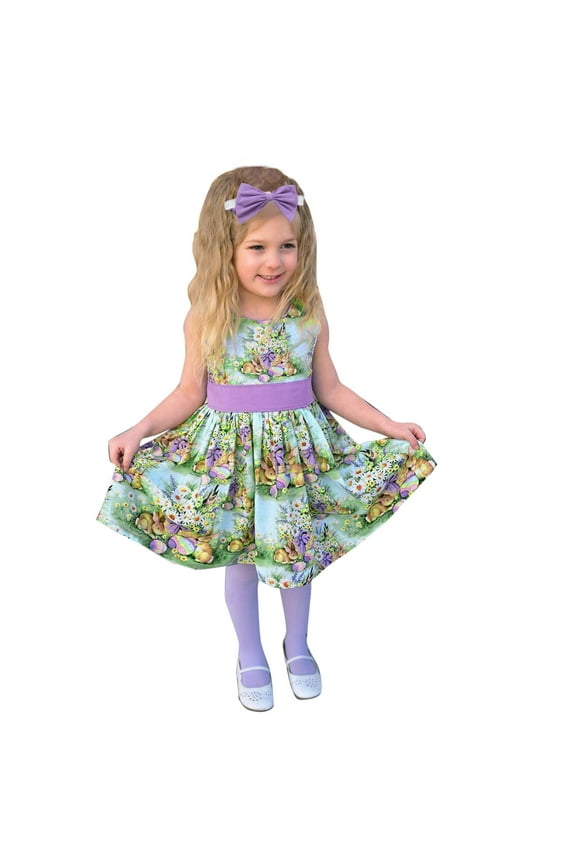 Toddler Baby Girls Easter Dress Summer Sleeveless Rabbit Printed Princess Dress Easter Day Clothes Multicolor 110