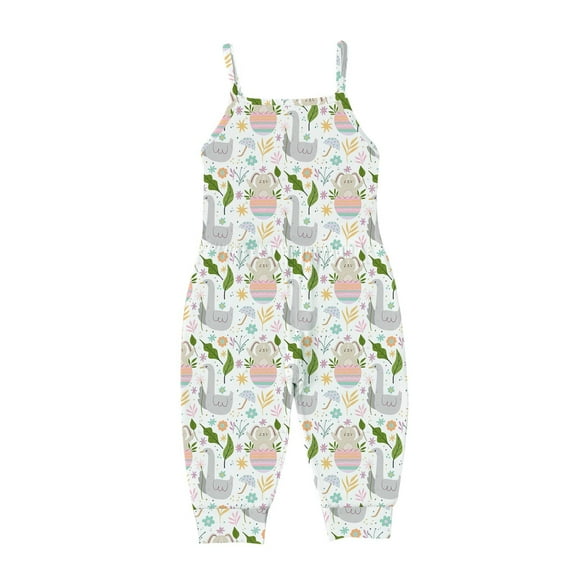 Atogsazn Toddler Baby Girls Easter Jumpsuit Bunny Playsuit Strap Romper Summer Outfits Clothes Bodysuit Multicolor 5Years