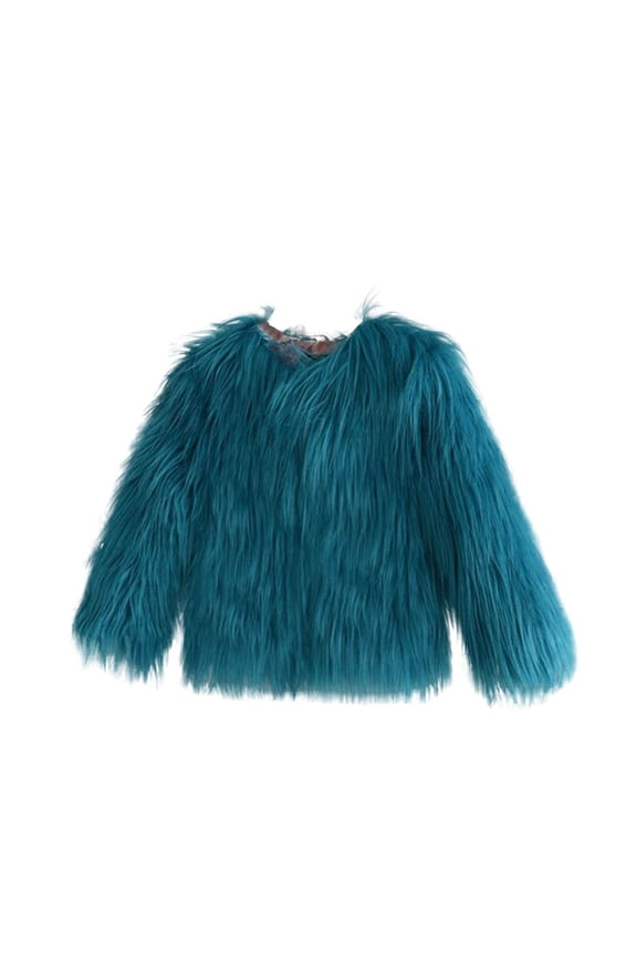 Toddler Baby Girls Faux Furry Jackets Winter Snowday Thick Warm Coat Fashion Solid Clothes Sky Blue 7-9 Years