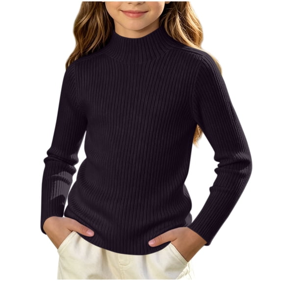 Atogsazn Toddler Baby Girls Knitted Cotton Sweater Turtleneck Long Sleeve Pullover Sweaters Fall Winter Tops Black 3-6 Years Fashion