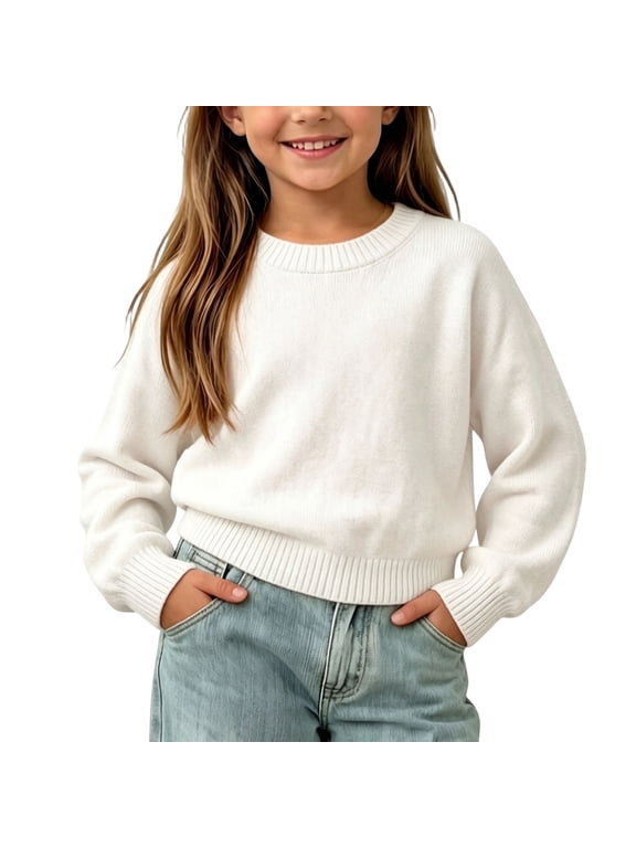 Toddler Baby Girls Knitted Sweaters Kids Long Sleeve Pullover Sweater Fall Winter Tops White 0-1 Years Fashion