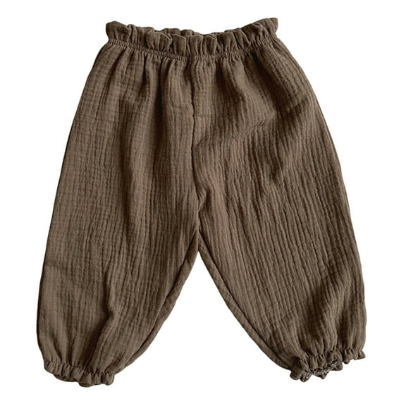 Atogsazn Toddler Baby Girls Linen Pants Kids Jogger Elastic Waist Pants Casual Solid Sweatpants for Children Coffee 3-4 Years