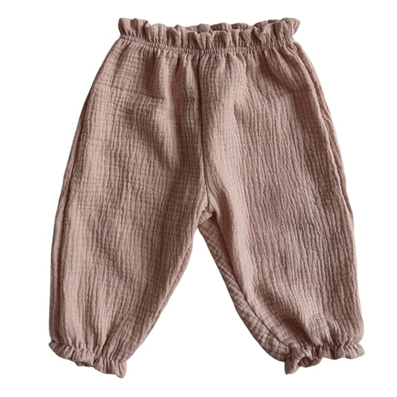 Atogsazn Toddler Baby Girls Linen Pants Kids Jogger Elastic Waist Pants Casual Solid Sweatpants for Children Pink 1-2 Years