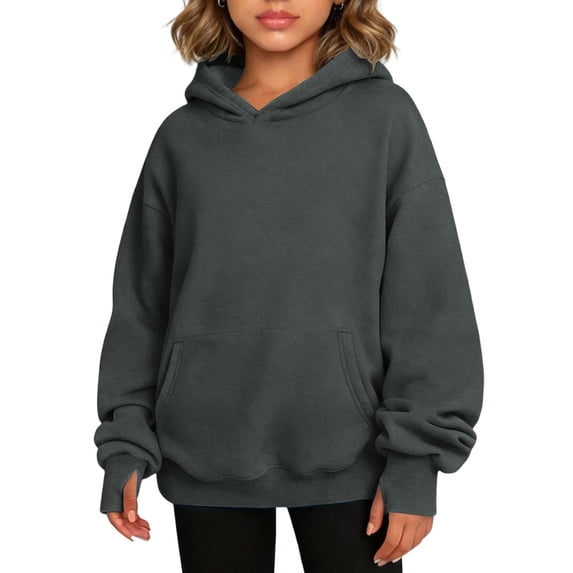 Atogsazn Toddler Baby Girls Oversized Hoodies Kids Casual Long Sleeve Hooded Sweatshirt Fall Winter Tops Clothes Dark Gray 7-8 Years Fashion