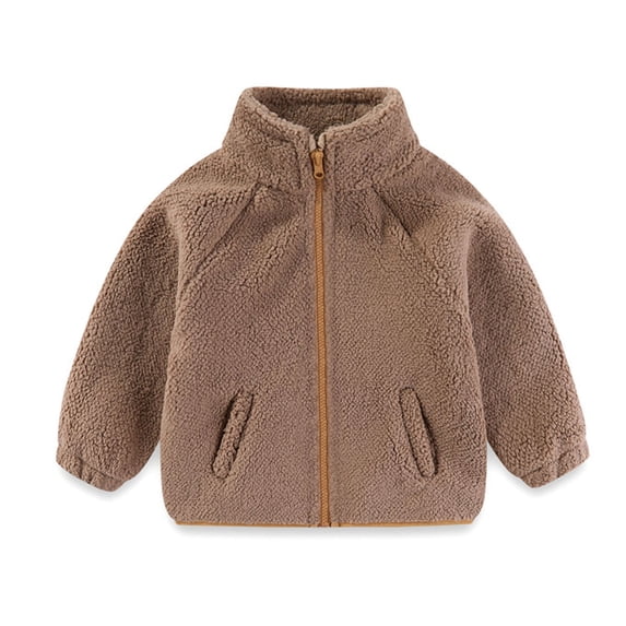 Atogsazn Toddler Baby Girls Sherpa Jacket Kids Fleece Zip Up Fuzzy Long Sleeve Coat with Pocket Winter Warm Tops Khaki 7-8 Years Fashion