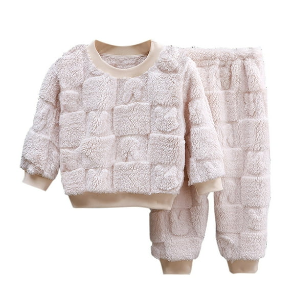 Atogsazn Toddler Baby Girls Winter Clothes Kids Long Sleeve Fleece Sweatshirt Pants Sets Children's Fuzzy Casual Warm Outfits Beige 4-5 Years