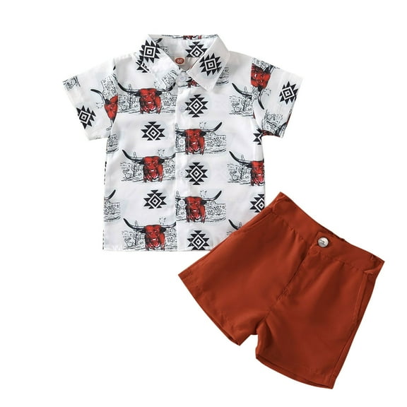 Atogsazn Toddler Boy Clothes Set Kids Casual Button Short Sleeve Shirt Shorts 2 Piece Outfit with Pocket White 1.5-2 Years
