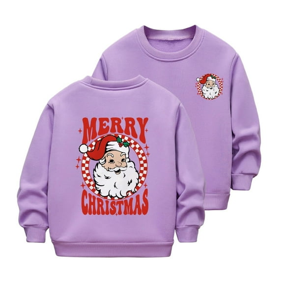 Atogsazn Toddler Boys Christmas Sweatshirt Kids Girls Cute Printed Long Sleeve Pullover Sweatshirt Fall Winter Tops Clothes 03-Purple 2-3 Years Fashion