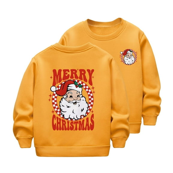 Atogsazn Toddler Boys Christmas Sweatshirt Kids Girls Cute Printed Long Sleeve Pullover Sweatshirt Fall Winter Tops Clothes 03-Yellow 2-3 Years Fashion