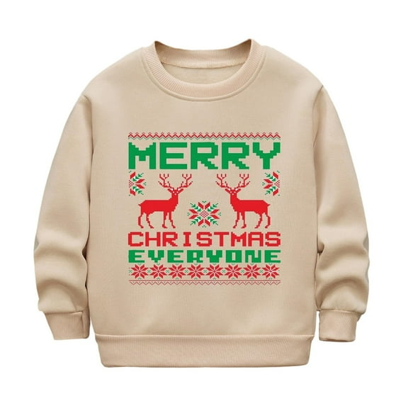 Atogsazn Toddler Boys Christmas Sweatshirt Kids Girls Cute Printed Long Sleeve Pullover Sweatshirt Fall Winter Tops Clothes 04-Khaki 9-10 Years Fashion
