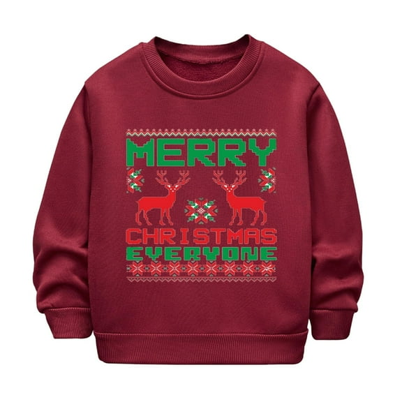 Atogsazn Toddler Boys Christmas Sweatshirt Kids Girls Cute Printed Long Sleeve Pullover Sweatshirt Fall Winter Tops Clothes 04-Red 5-6 Years Fashion