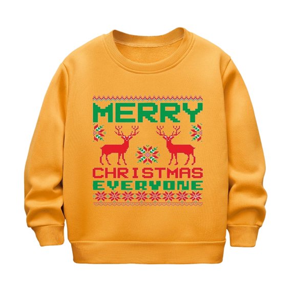Atogsazn Toddler Boys Christmas Sweatshirt Kids Girls Cute Printed Long Sleeve Pullover Sweatshirt Fall Winter Tops Clothes 04-Yellow 9-10 Years Fashion