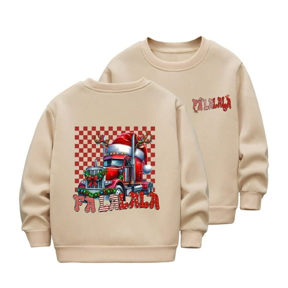 Atogsazn Toddler Boys Christmas Sweatshirt Kids Girls Cute Printed Long Sleeve Pullover Sweatshirt Fall Winter Tops Clothes 05-Khaki 9-10 Years Fashion