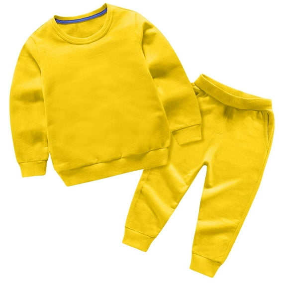 Atogsazn Toddler Boys Clothes Set Baby Kids Crewneck Long Sleeve Sweatshirt Pullover Sweatpants Outfit 2 Piece Sets Yellow 12-13 Years