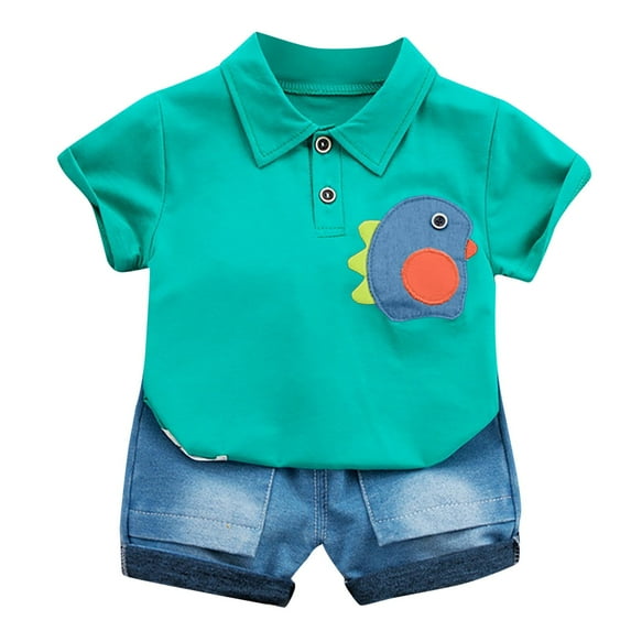 Atogsazn Toddler Boys Clothes Sets Outfits Toddler Kids Baby Boy Casual Dinosaur Print Short-sleeved Shorts Clothes Set 12-18 Months Green