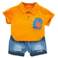 thumbnail image 1 of Atogsazn Toddler Boys Clothes Sets Outfits Toddler Kids Baby Boy Casual Dinosaur Print Short-sleeved Shorts Clothes Set 12-18 Months Orange, 1 of 6