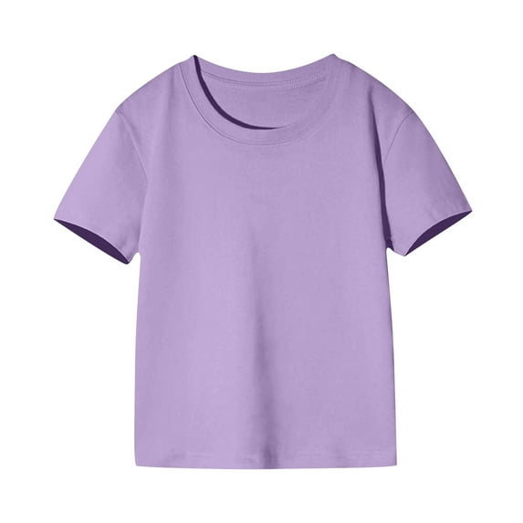 Atogsazn Toddler Boys Cotton T Shirt Kids Casual Short Sleeve Pullover T-shirt Summer Solid Color Clothes Purple 3-4 Years on Clearance