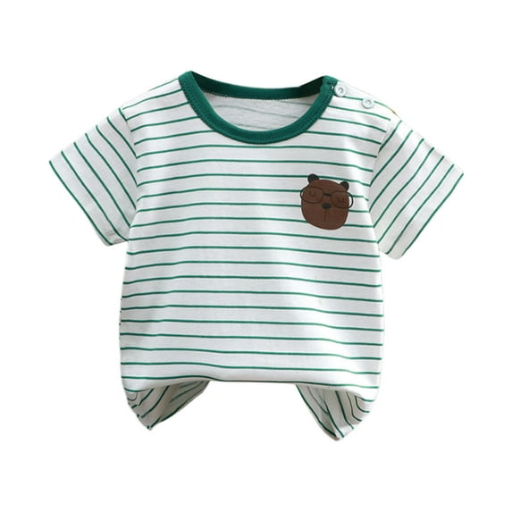 Atogsazn Toddler Boys Cotton T Shirt Kids Casual Striped Printed Short Sleeve T-shirt Summer Fashion Clothes 07-Green 12-24 Months on Clearance