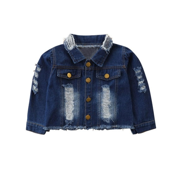 Atogsazn Toddler Boys Denim Jacket Kids Button Long Sleeve Hole Cropp Jacket Fashion Lightweight Clothes A-Blue 5-6 Years