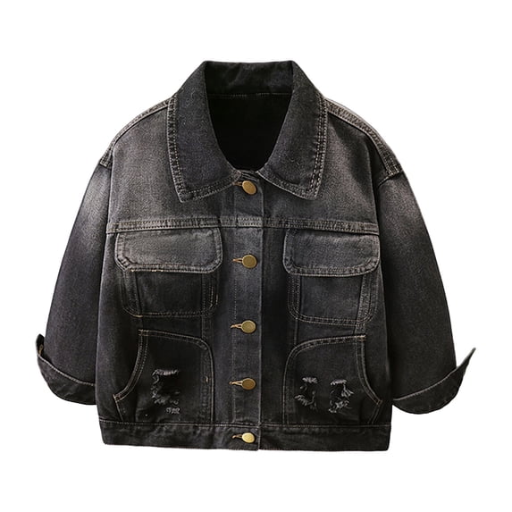 Atogsazn Toddler Boys Denim Jacket Kids Casual Button Long Sleeve Jean Coat Lightweight Top with Pocket Black 2-3 Years Fashion