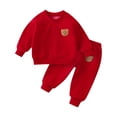 thumbnail image 1 of Atogsazn Toddler Boys Fall Clothes Set Baby Casual Fleece Long Sleeve Pullover Sweatshirt+Sweatpant Outfit Clothing 02-Red 1-2 Years Fashion, 1 of 4