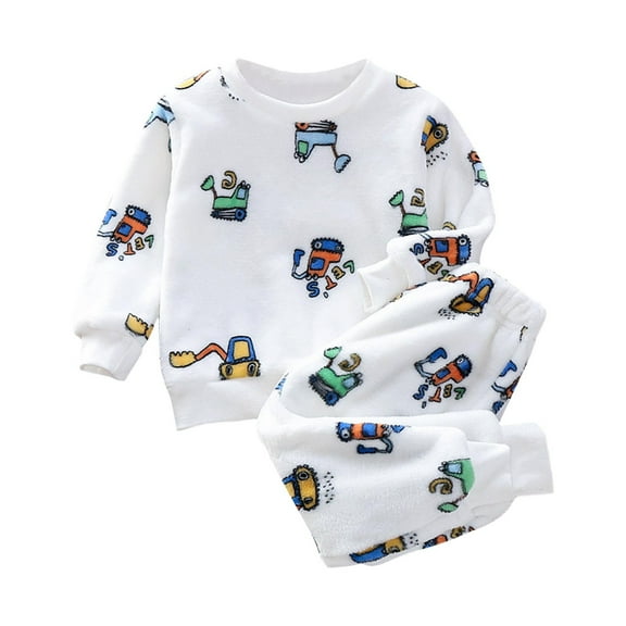 Atogsazn Toddler Boys Flannel Pajamas Sets Kids Cute Printed Fuzzy Tops Pants Plush Sleepwear Pjs Outfit Clothing Beige 2-3 Years Fashion
