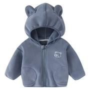 ATOGSAZN Toddler Boys Fleece Jacket Kids Plush Long Sleeve Hooded Jackets Winter Clothes Outerwear Fashion Blue 1-2 Years