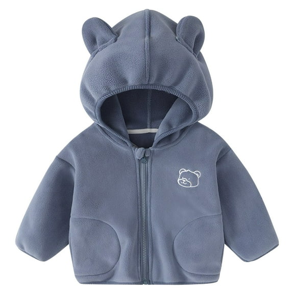 Atogsazn Toddler Boys Fleece Jacket Kids Plush Long Sleeve Hooded Jackets Winter Clothes Outerwear Fashion Blue 1-2 Years