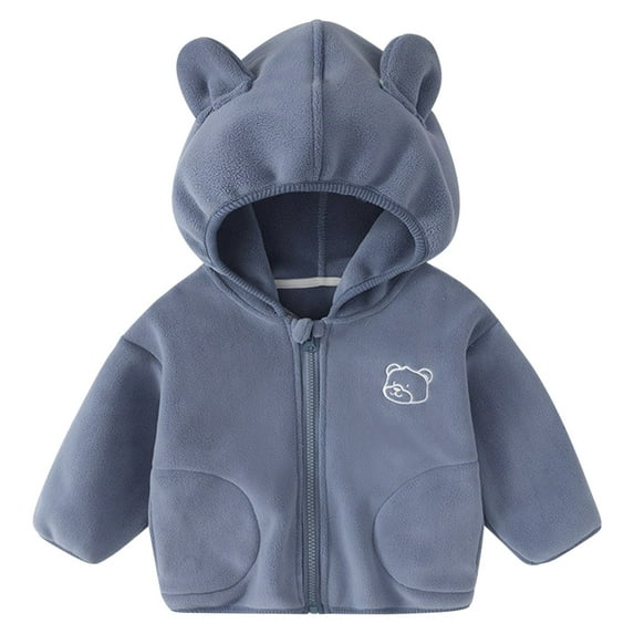 Atogsazn Toddler Boys Fleece Jacket Kids Plush Long Sleeve Hooded Jackets Winter Clothes Outerwear Fashion Blue 5-6 Years