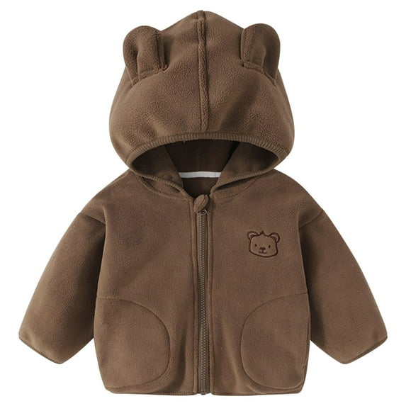 Atogsazn Toddler Boys Fleece Jacket Kids Plush Long Sleeve Hooded Jackets Winter Clothes Outerwear Fashion Coffee 3-4 Years on Clearance