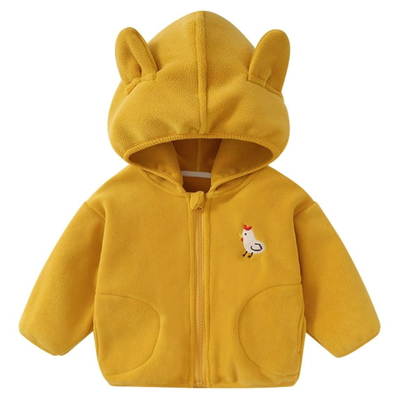 Atogsazn Toddler Boys Fleece Jacket Kids Plush Long Sleeve Hooded Jackets Winter Clothes Outerwear Fashion Yellow 1-2 Years