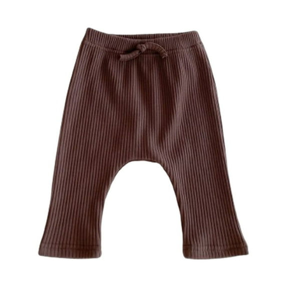 Atogsazn Toddler Boys Girls Cotton Pants Kids Elastic Waist Knitted Pants Loose Solid Color Pants for Children Brown 2 Years