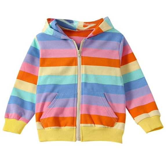 Atogsazn Toddler Boys Girls Fleece Lined Jacket Kids Zip Up Long Sleeve Hooded Sweatshirt Spring Fall Clothes Rainbows Red 6-7 Years