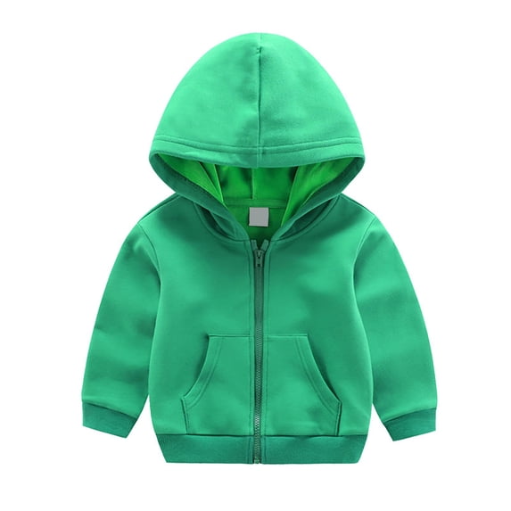 Atogsazn Toddler Boys Girls Fleece Lining Jackets Kids Long Sleeve Full Zip Hooded Jacket Fall Winter Clothes Green 4-5 Years