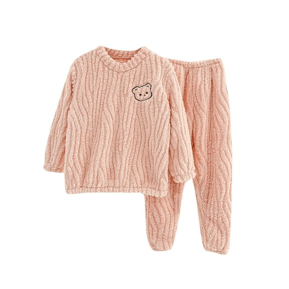 Atogsazn Toddler Boys Girls Fuzzy Winter Pajamas Set Kids Plush Fleeve Long Sleeve Tops and Pants Outfit Warm Clothes Pink 3-4 Years