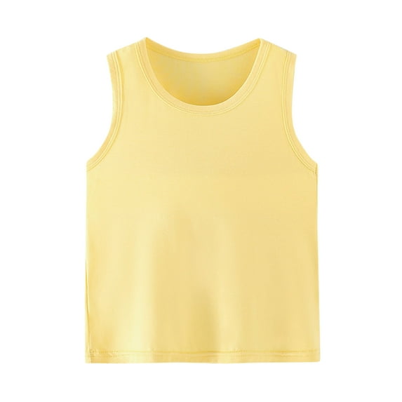 Atogsazn Toddler Boys Girls Tank T Shirt Tops Kids Cotton Sleeveless Solid Color T-Shirt Round Neck Crop Tee Top Yellow 3-4 Years