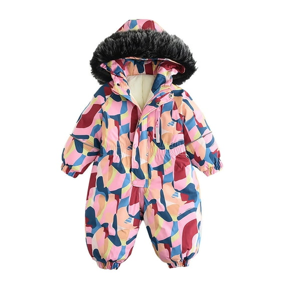 Atogsazn Toddler Boys Girls Winter Snowsuits Puffer Zip Up Long Sleeve Hooded Romper Hiking Clothes Outerwear B-Pink 4-5 Years