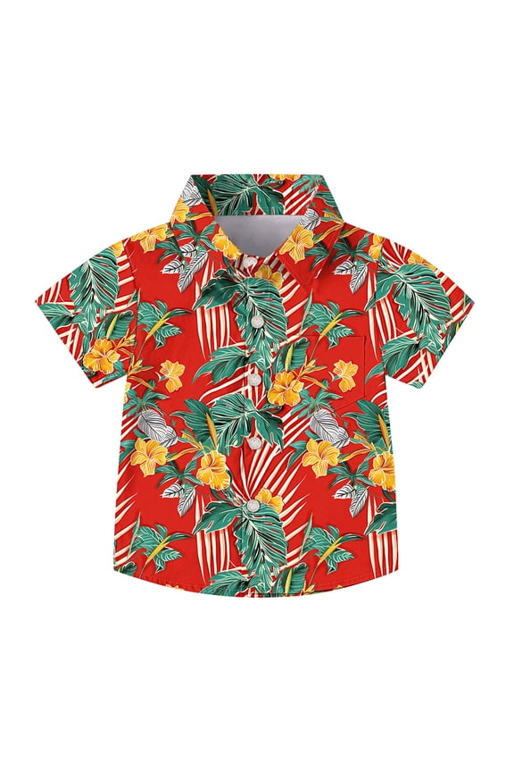 Toddler Boys Hawaiian Shirts Kids Casual Short Sleeve Shirts Summer Beach Top Clothing for Children Red 6-7 Years