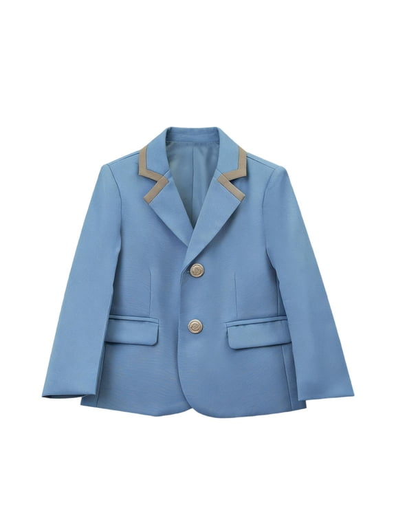 Toddler Boys Long Sleeve Blazer Casual Button Up Suit School Lightweight Cotton Outerwear Tops 08-Light Blue 3-4 Years Fashion