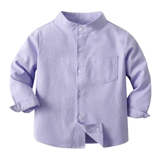 Atogsazn Toddler Boys Long Sleeve Button Shirt Spring And Summer Clothes Cute Print Stand-up Collar Shirt Blouse Tops Purple 2-3 Years