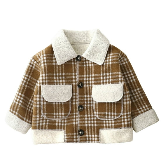 Atogsazn Toddler Boys Plaid Flannel Shirt Kids Fleece Button Down Long Sleeve Jacket Fuzzy Fall Tops Clothes with Pocket Brown 3-4Years Fashion
