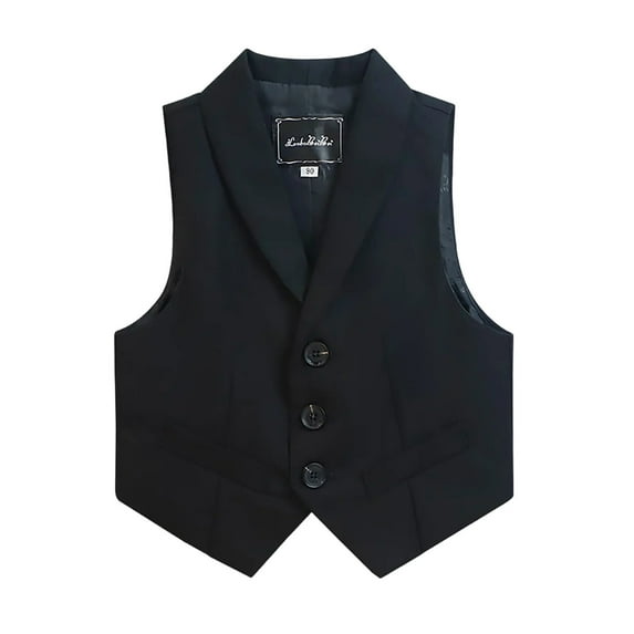 Atogsazn Toddler Boys Summer Clothes Kids Button V Neck Tank Top Formal Jacket with Pocket Clothing Top 01-Black 12-13 Years