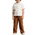 thumbnail image 1 of Atogsazn Toddler Boys Summer Clothes Set Casual Ribbed Button Down Shirt Loose Fit Pants 2 Piece Outfit White 1-2Years Fashion, 1 of 9