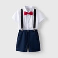 thumbnail image 1 of Atogsazn Toddler Boys Summer Clothes Set Kids Gentleman Short Sleeve Shirts Suspender Shorts Outfit 3Pcs Sets Blue 1-2 Years, 1 of 6