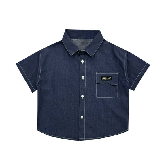 Atogsazn Toddler Boys Summer Jacket Kids Causal Short Sleeve Denim Shirt with Pocket Clothing Tops for Children 04-Dark Blue 14-15 Years
