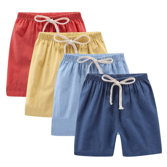 Atogsazn Toddler Boys Summer Linen 4Pcs Shorts Girls Athletic Jogger Drawstring Short Pant Wide Leg Pants for Boy's Blue 5-6 Years