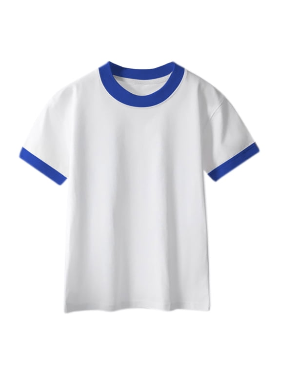 Toddler Boys Summer T-shirt Kids Casual Cotton Colorblock Short Sleeve Tshirt Basic Top Clothes 03-Blue 12-13 Years