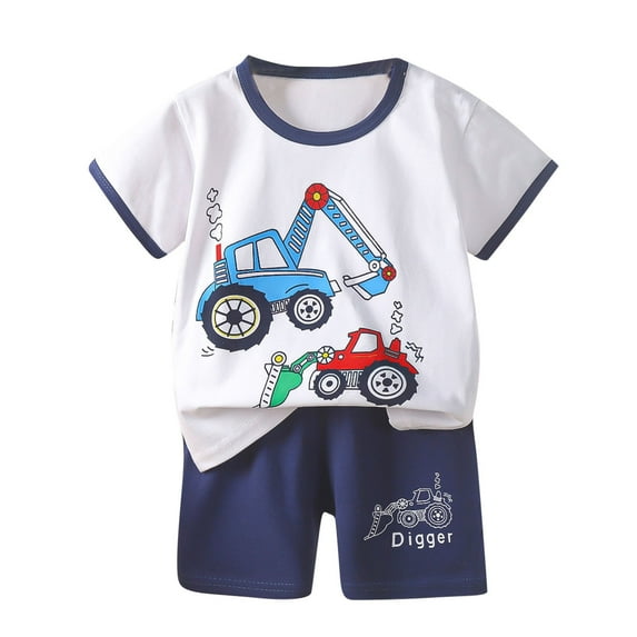 Atogsazn Toddler Boys T-Shirt and Shorts Outfit Set Kids Cartoon Print Pattern Short Sleeve Round Neck Casual Tops Short Pants Sets White B 3-4 Years